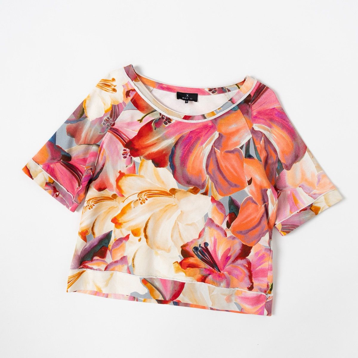Other Monari Womens Floral Crop Top Multicolor Short Sleeve Tee Size L / US 10 / IT 46 - 1 Thumbnail