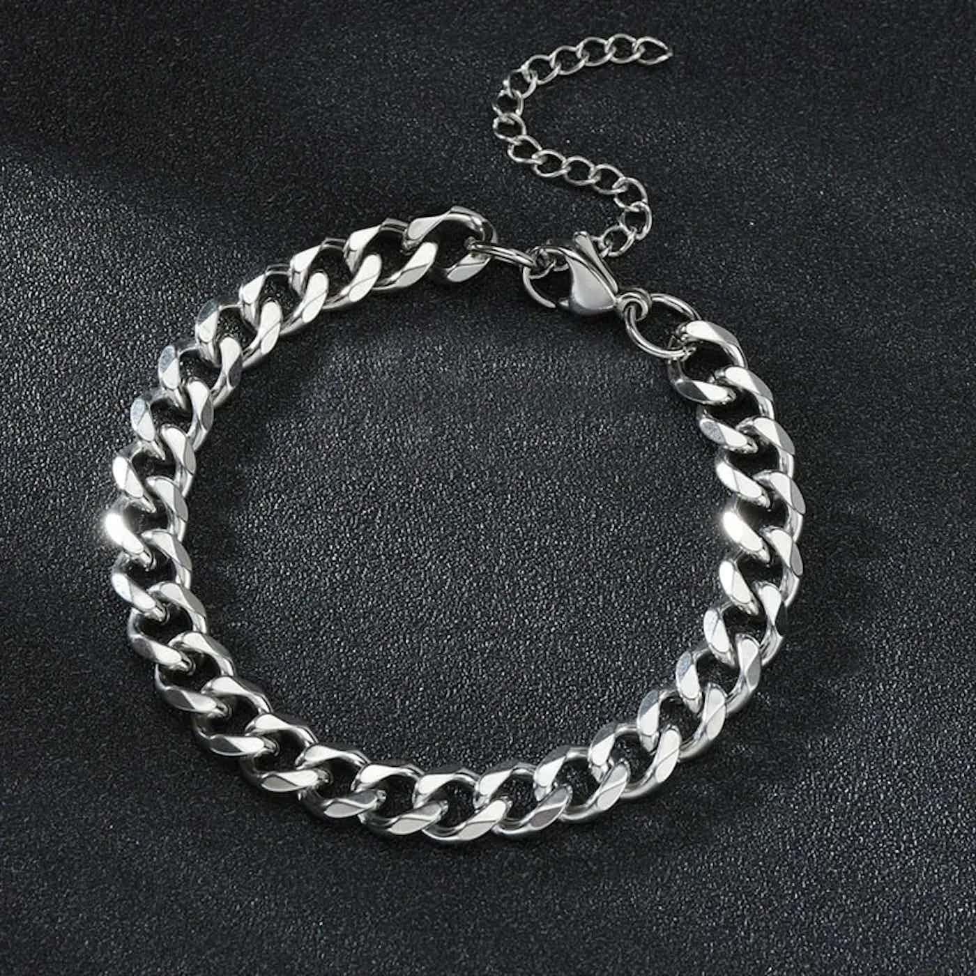 Jewelry Cuban Link Bracelet Chain Gothic Chrome Casual Punk Grunge Size ONE SIZE - 2 Thumbnail