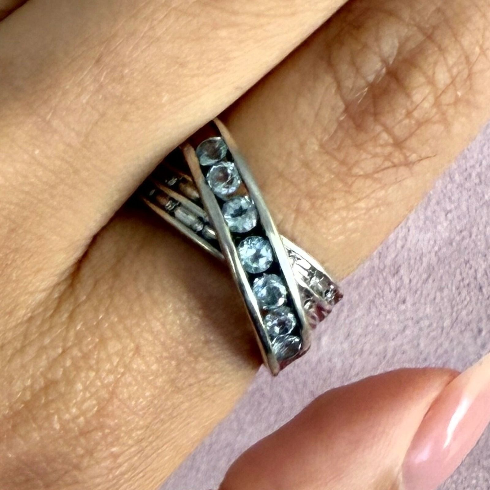 Sterling Silver sterling silver diamond & blue topaz crossover ring 7.25 Size ONE SIZE - 1 Thumbnail