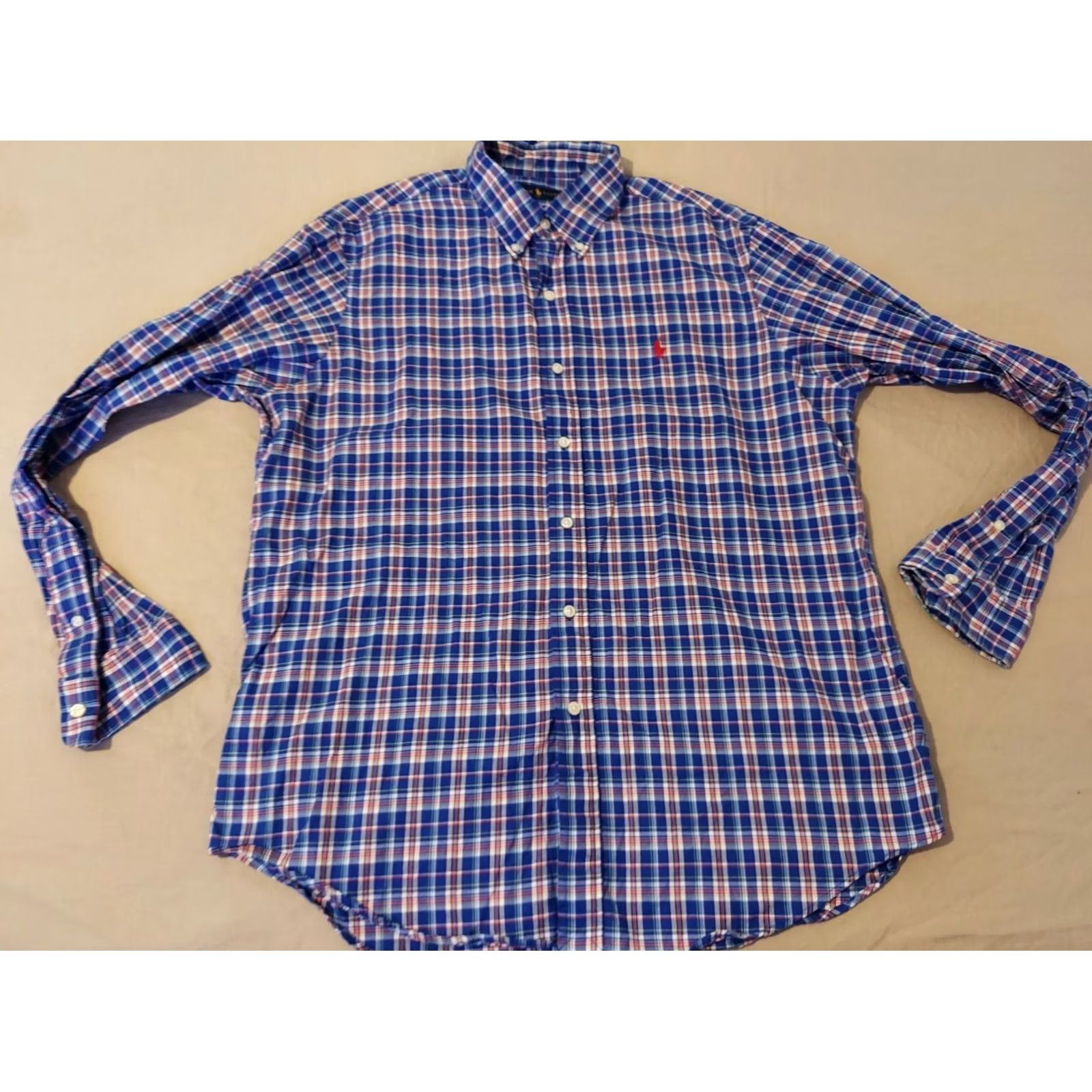 Polo Ralph Lauren Mens Polo Ralph Lauren Dress Shirt Large Blue Button Cotton Size 42R - 2 Thumbnail