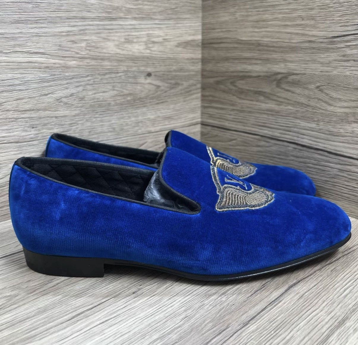 Louis Vuitton Louis Vuitton Auteuil Blue & Gold Embroidered Loafers J41 Size US 7.5 / EU 40-41 - 3 Thumbnail