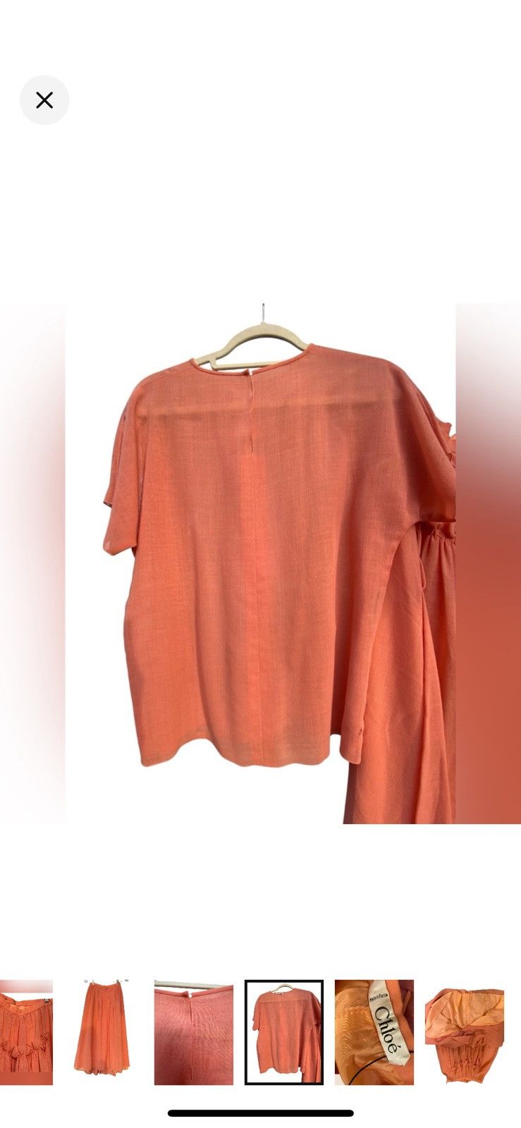 Chloe RARE 70’s VTG CHLOE LINEN CORAL SMOCKED RUFFLE SKIRT & TOP Size XS / US 0-2 / IT 36-38 - 4 Thumbnail