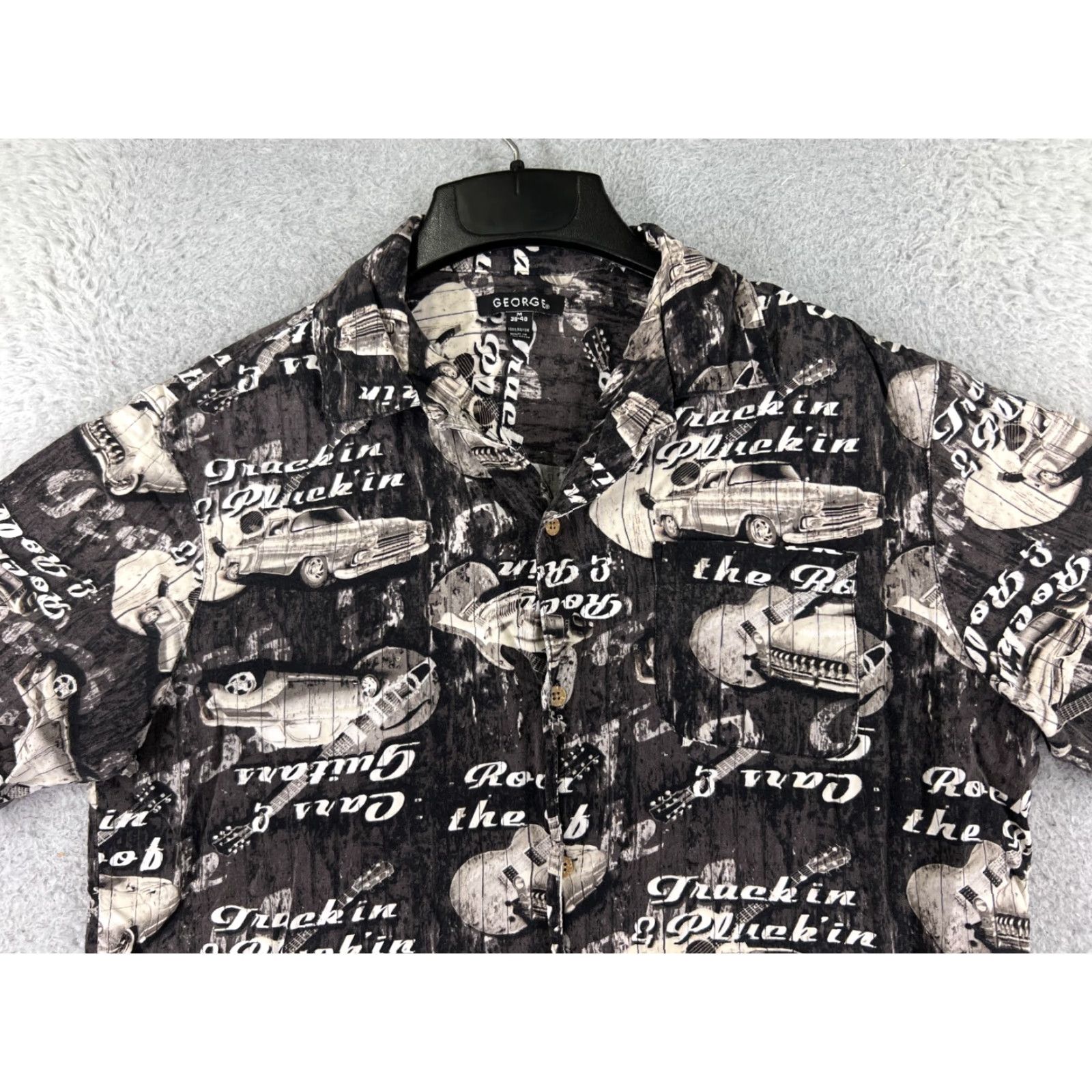 George George Shirt Adult Medium Black White Truckin & Pluckin Country Music Guitar Size US M / EU 48-50 / 2 - 4 Thumbnail