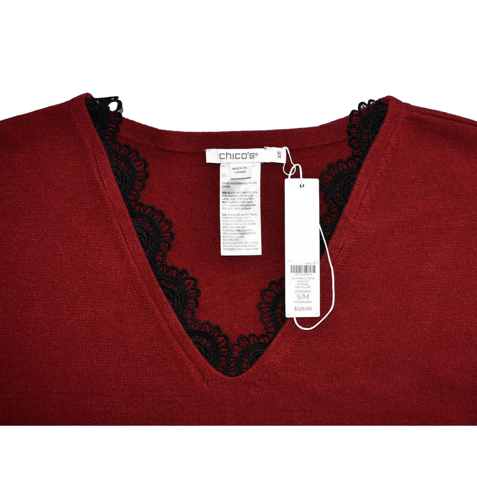 Chicos NWT CHICOS Red Allure V Neck Poncho Sweater Size S/M $129 Size S / US 4 / IT 40 - 5 Thumbnail