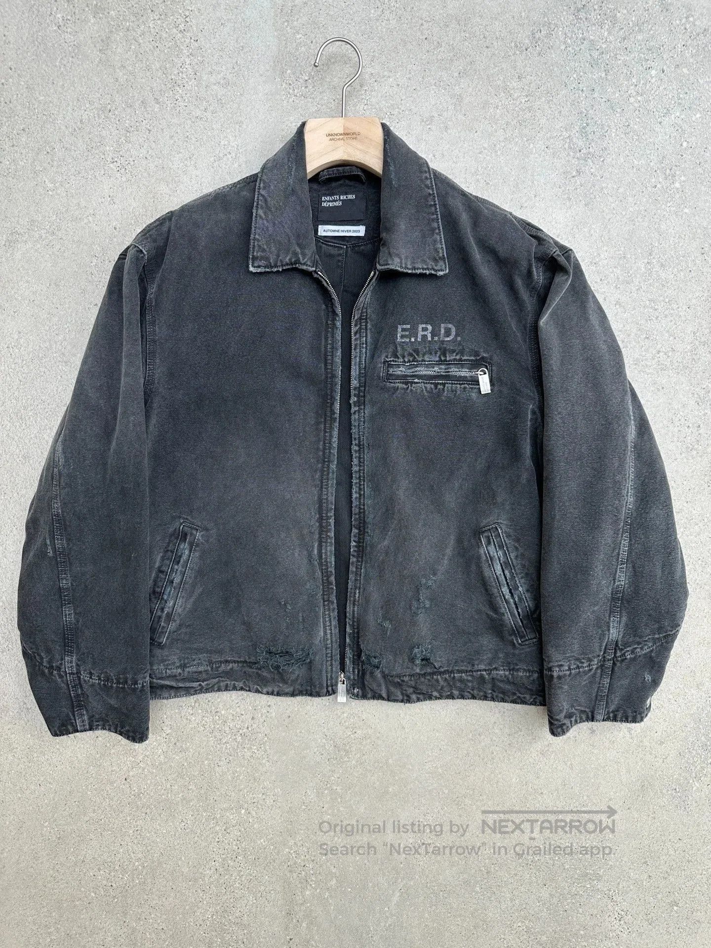 Enfants Riches Deprimes Black Distressed Denim Jacket with Zip Closure. Size US L / EU 52-54 / 3 - 1 Thumbnail