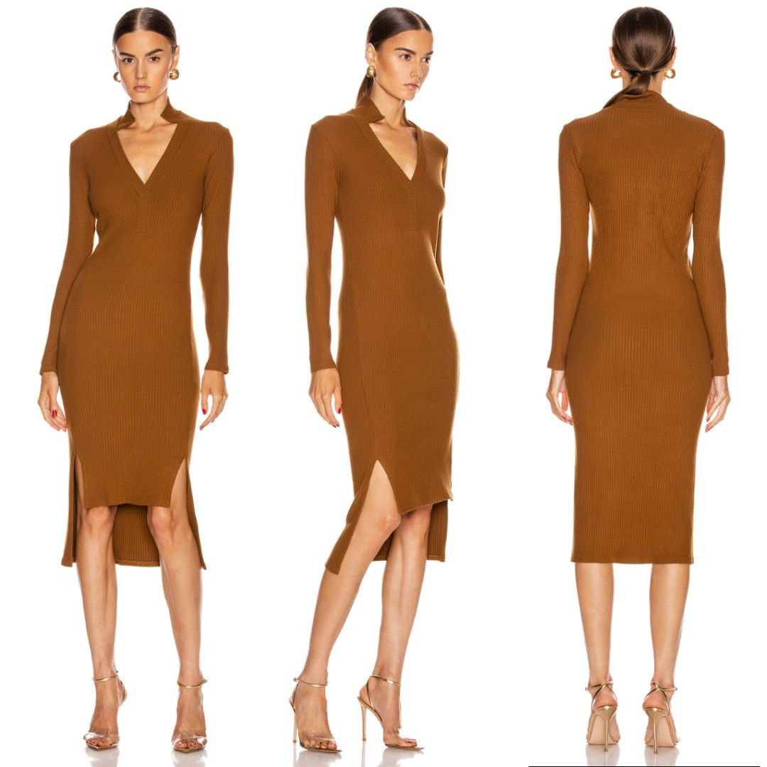 Enza Costa Enza Costa | Rib Long Sleeve Step Hem Dress Cognac S Size S / US 4 / IT 40 - 1 Thumbnail