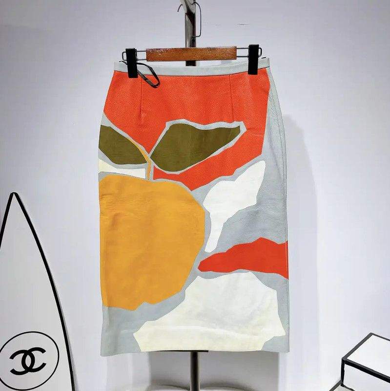 Burberry Burberry Color Block Leather Midi Skirt Size 30" / US 8 / IT 44 - 1 Thumbnail