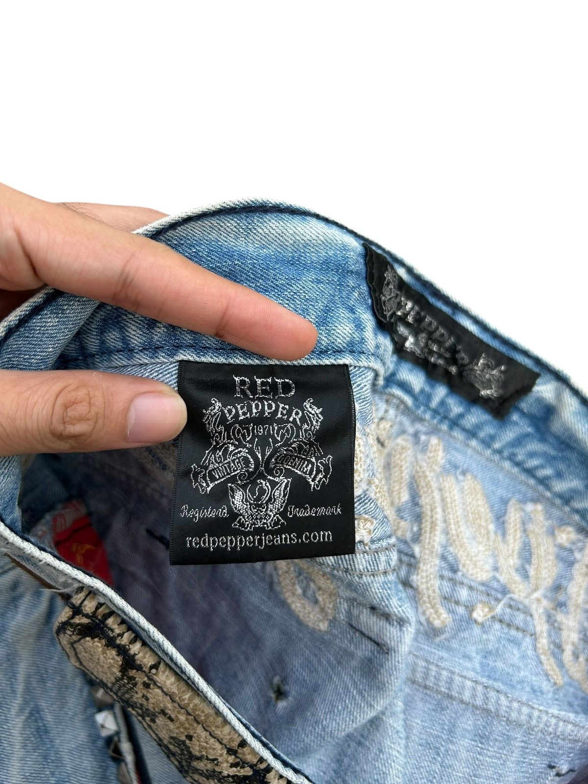 Kapital Red Pepper Japan Studded Snake Skin pocket Distressed Denim Size US 34 / EU 50 - 14 Thumbnail