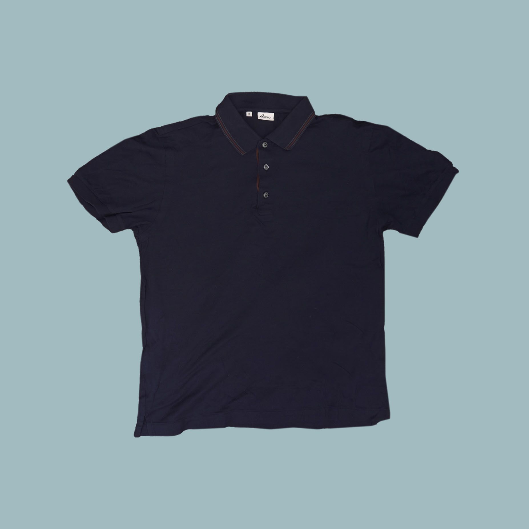 Brioni BRIONI Navy Polo Shirt Made in Italy Brown Trim Size US M / EU 48-50 / 2 - 2 Thumbnail