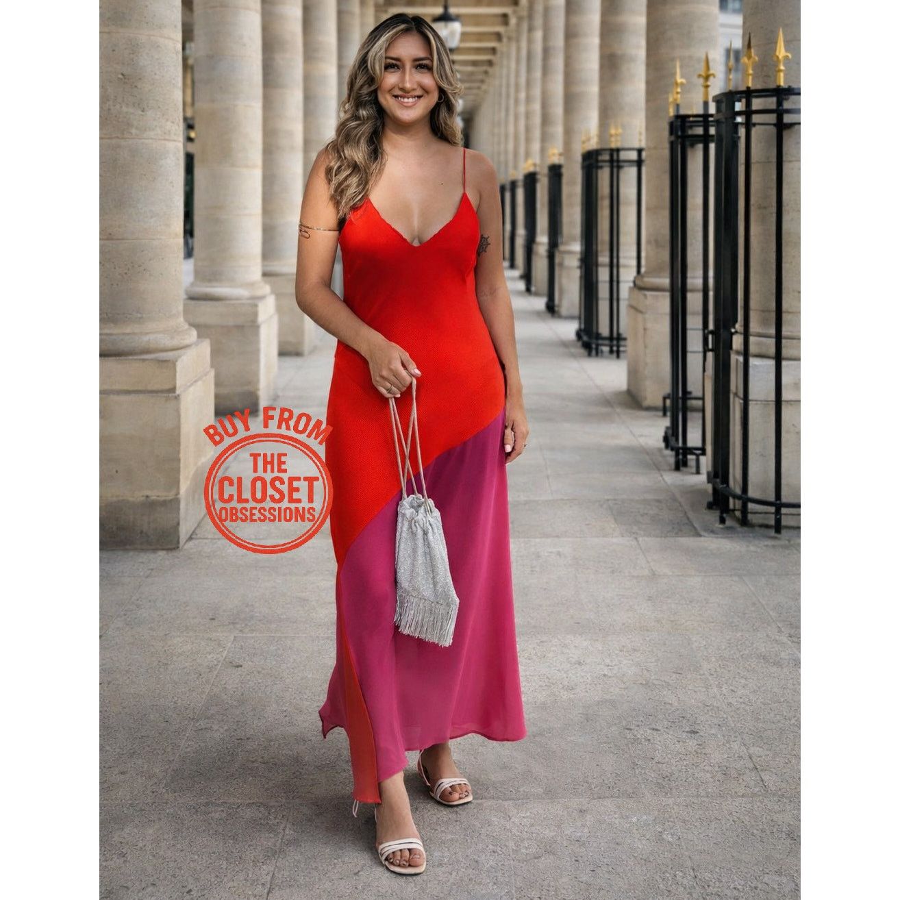 Mango Mango Red Pink Colorblock Asymmetrical Maxi Dress NWT Size S / US 4 / IT 40 - 9 Thumbnail