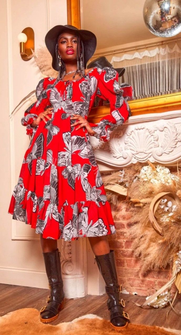 image of Autumn Adeigbo Fleur Butterfly Dress in Red, Women's (Size Medium)