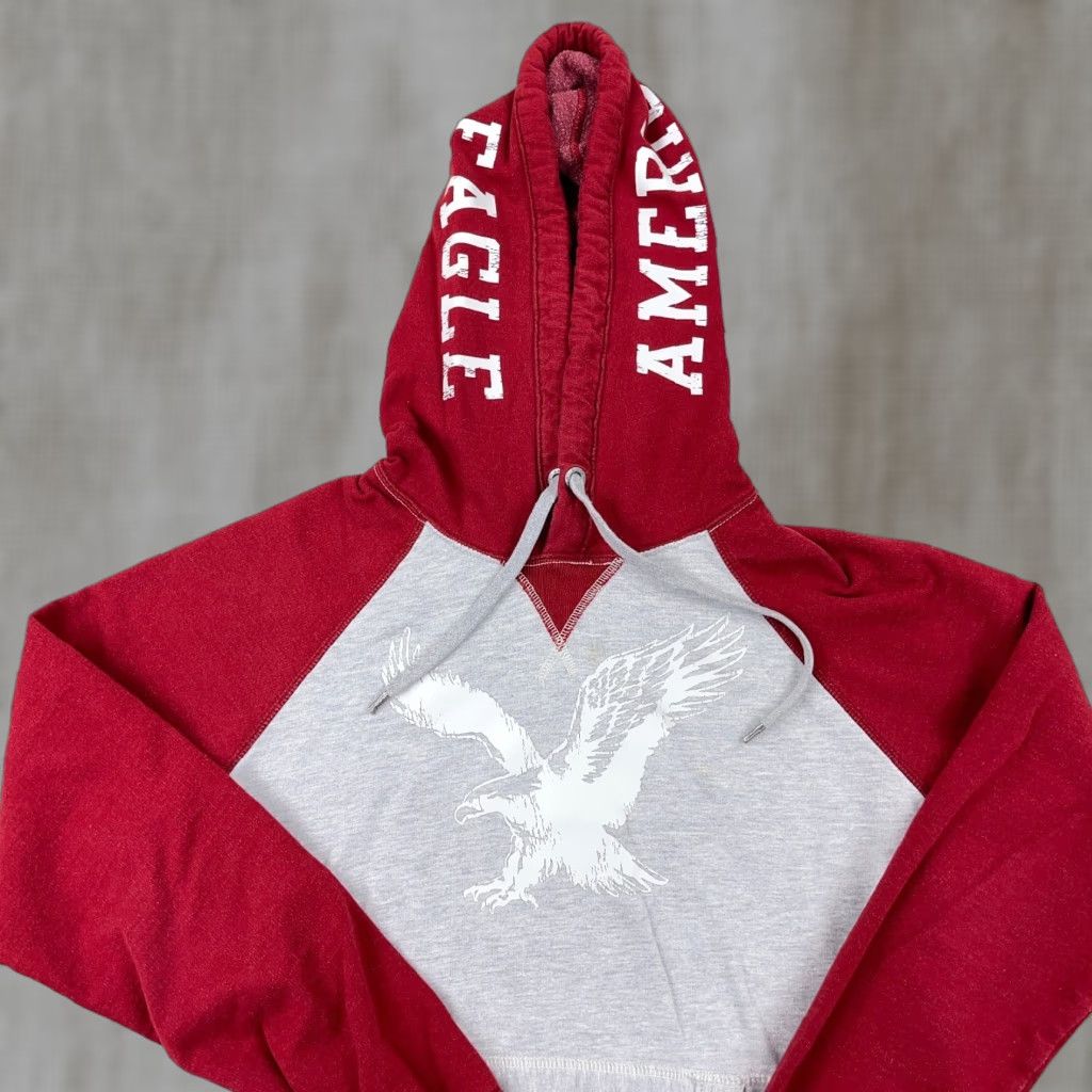 American Eagle Outfitters Vintage American Eagle Outfitters Hoodie Men XS Red Gray Sweatshirt Spellout Raglan Hooded Sweatshirt Size US XS / EU 42 / 0 - 1 Thumbnail