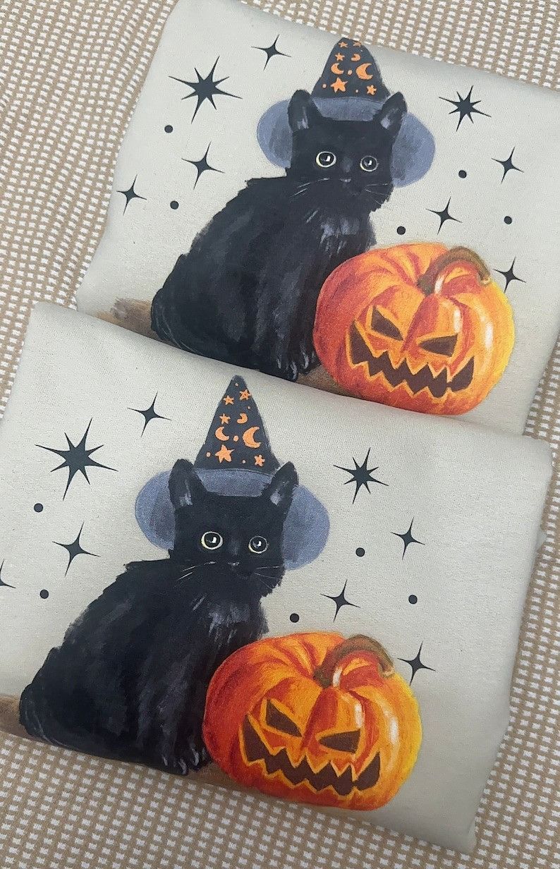 Designer Vintage Black Cat Halloween Sweatshirt Size L / US 10 / IT 46 - 2 Thumbnail