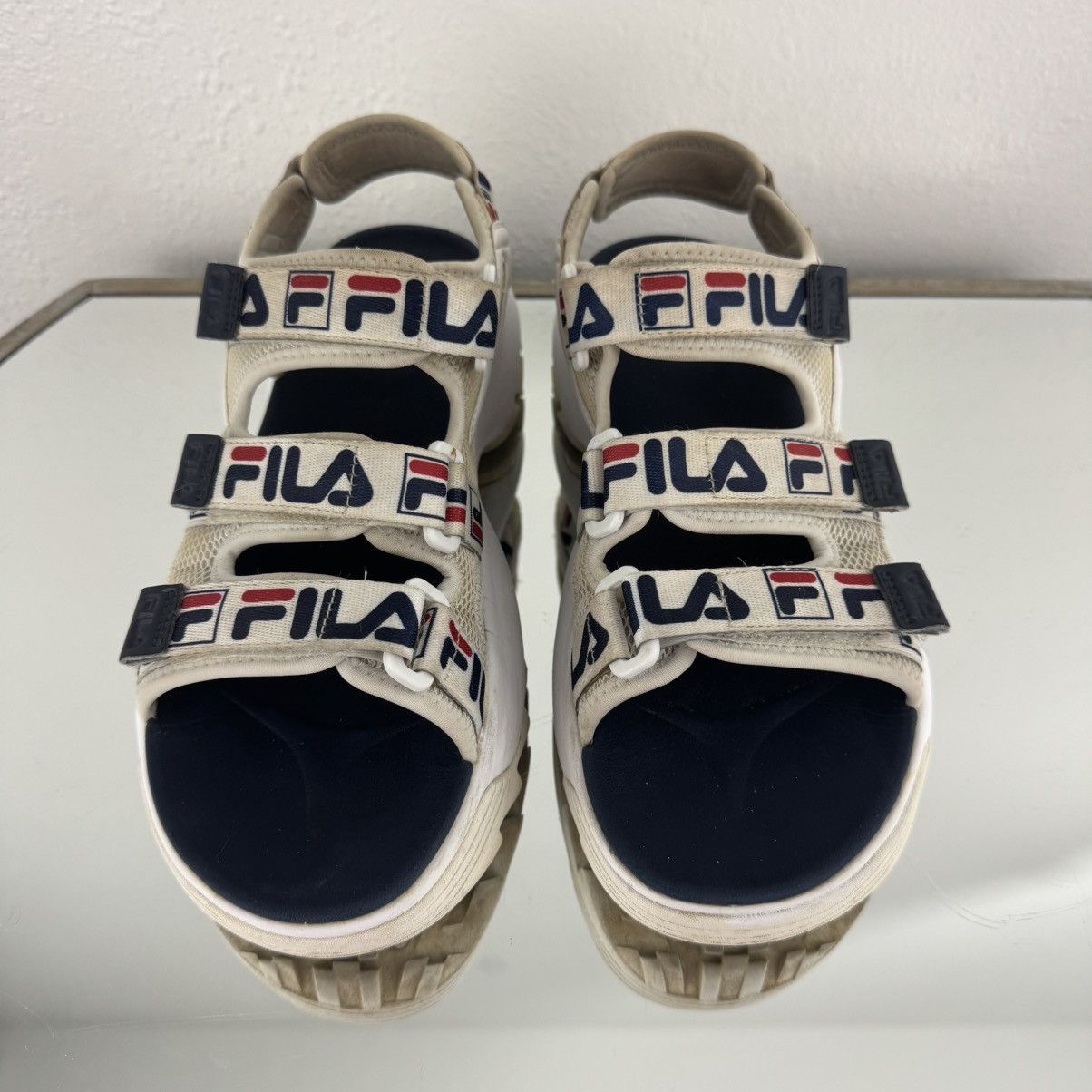 Fila FILA White Red Navy Logo Disruptor Chunky Platform Sandals Size US 7 / IT 37 - 5 Thumbnail