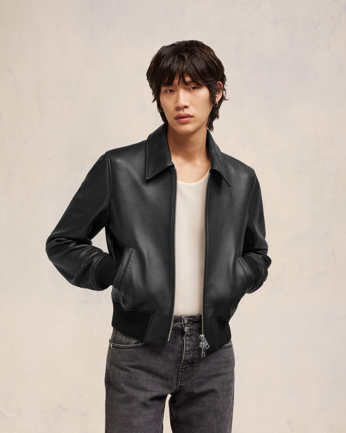 AMI AMI Paris Black Lambskin Leather Bomber Jacket – Size S NWT Size US S / EU 44-46 / 1 - 10 Thumbnail
