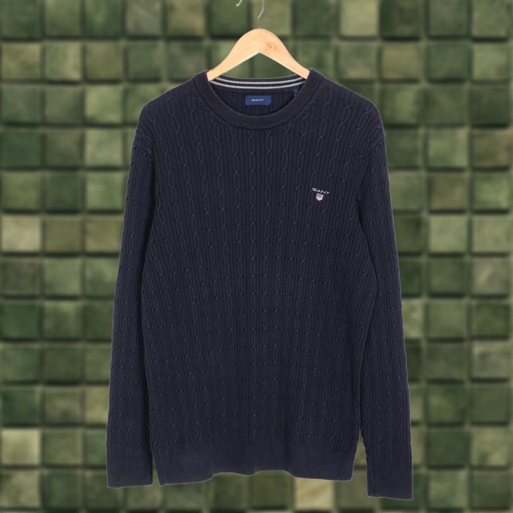 Gant GANT Cable Knit Cotton Crew Neck Jumper Sweater Men L Blue VR3878 Size US L / EU 52-54 / 3 - 1 Thumbnail