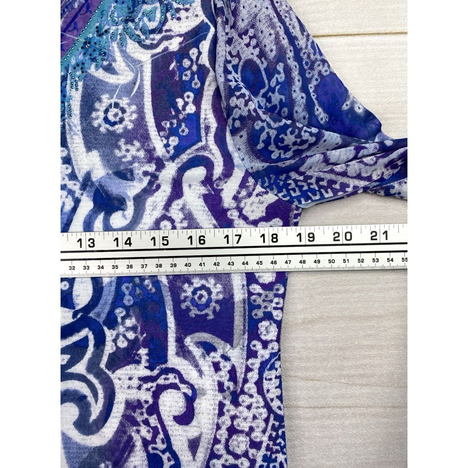 Vintage Chico's Paisley Print Top Sz 1 M Blue V-Neck Burnout Studded Shirt Womens Slim Knit Blouse Casual Summer Spring Fall Size M / US 6-8 / IT 42-44 - 6 Thumbnail