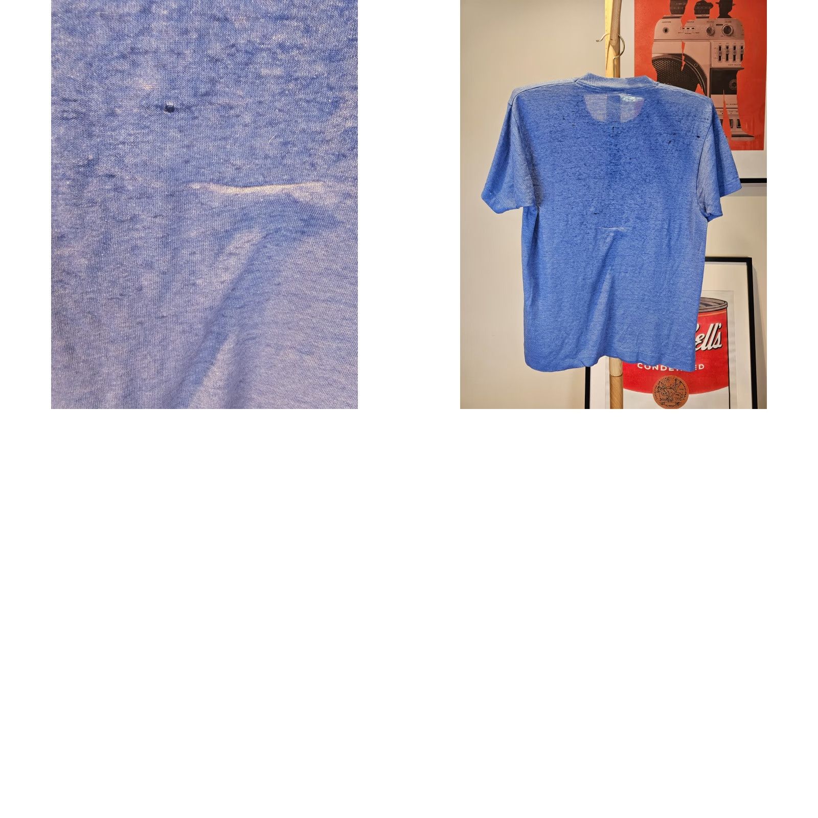 Vintage VINTAGE T-SHIRT Blue 80s Burn Out Distressed Worn Thin STITCH Crew Neck Short Sleeve SZ M Mens Cotton Graphic Print Handcrafted 19 25 INCHs Size US M / EU 48-50 / 2 - 9 Thumbnail