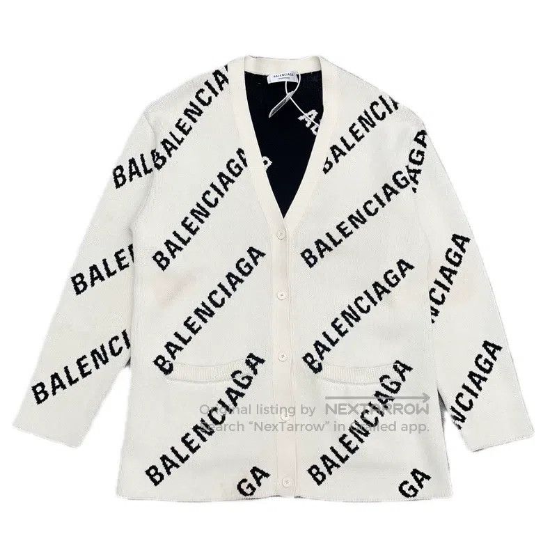 Balenciaga Balenciaga Barrage Printed White Knit Cardigan Size US S / EU 44-46 / 1 - 8 Thumbnail
