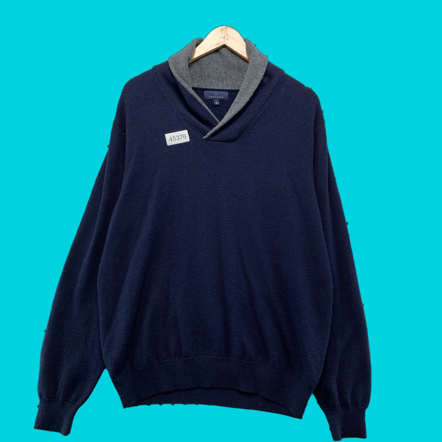 Vintage Toscano Merino Wool Sweater Mens Large Blue Shawl Collared Knit Soft Shirt Size US L / EU 52-54 / 3 - 1 Thumbnail