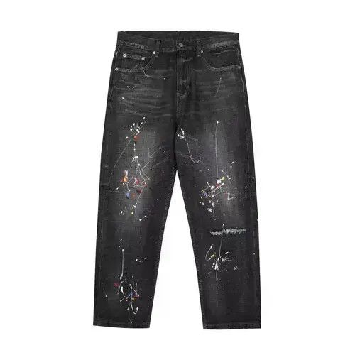 Japanese Brand 20AW Indigo Union Japan Washed Black Denim Splash Ink Pants Size US 32 / EU 48 - 1 Thumbnail