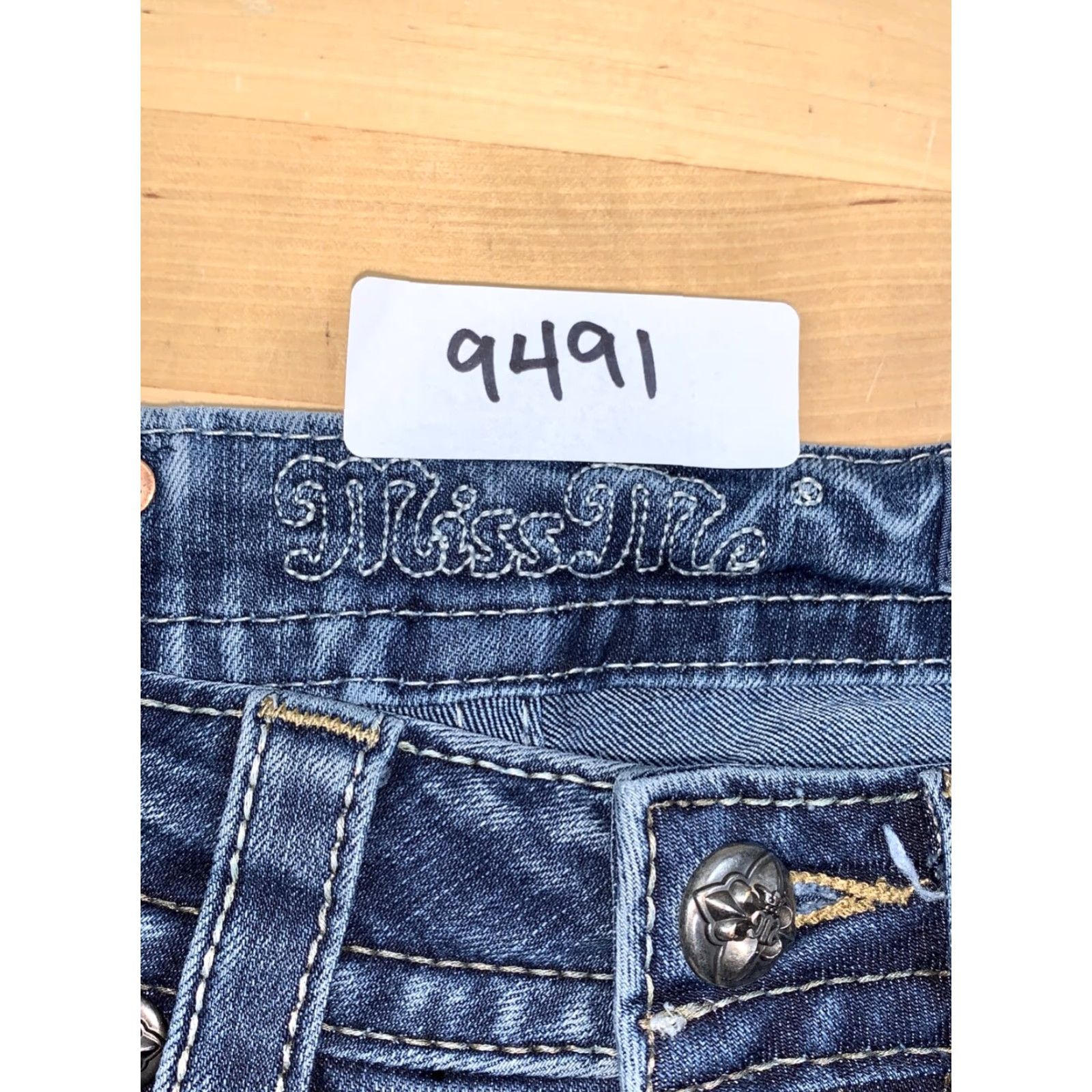 Miss Me Miss Me Cut Off Shorts Womens 26 Denim Rhinestone Cross Raw Hem City Grunge Bedazzled Vintage No Size 26" / US 2 / IT 38 - 2 Thumbnail