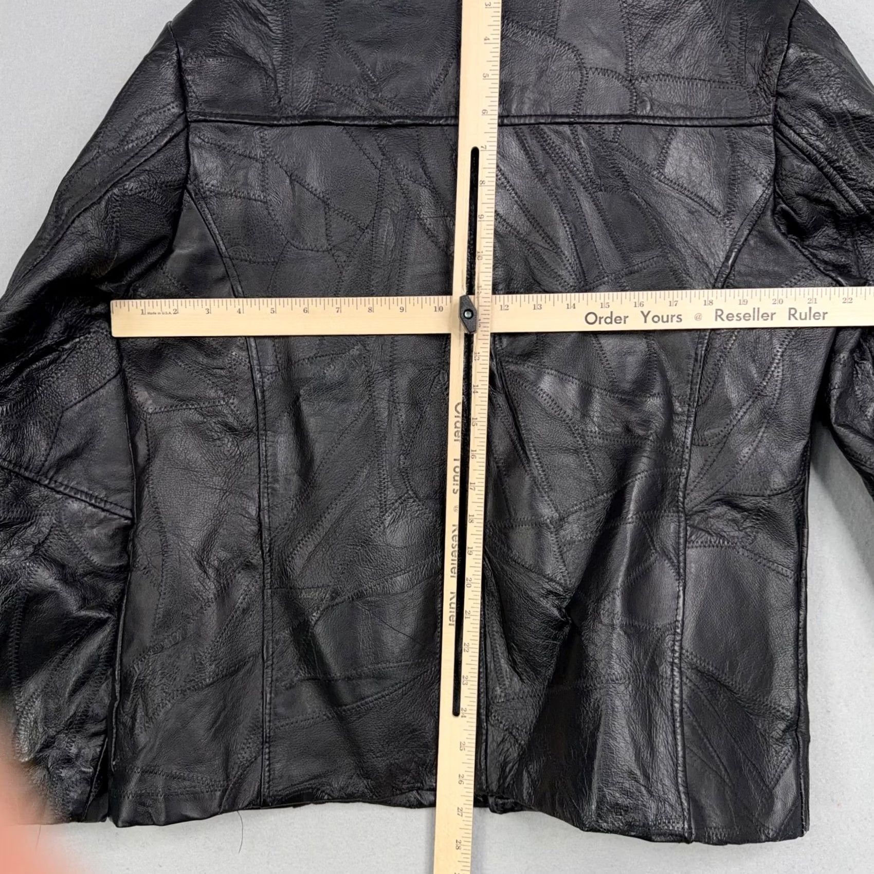 Vintage Leather & Soul Jacket Women's Large Black Genuine Leather Button Front Patchwork Short Coat - Casual, Classic, Lined, Pockets, Fall/Winter Size L / US 10 / IT 46 - 7 Thumbnail