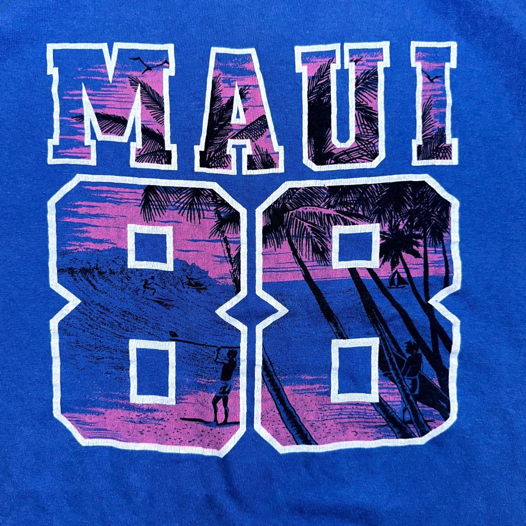 Vintage VINTAGE Maui 1988 Hawaii 80s T Shirt Blue Stedman Large 88 Crew Neck Short Sleeve White Men T-Shirt Casual Graphic Print 70s 80s 90s Size US L / EU 52-54 / 3 - 2 Thumbnail