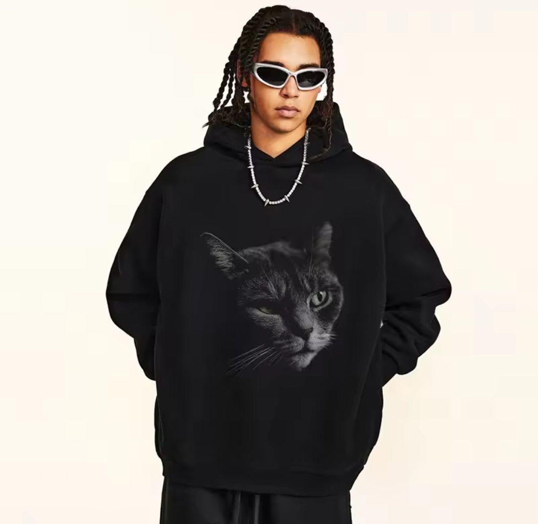 Japanese Brand Black Shady Cat Big Graphic Printed Hoodie Winter Streetwear Size US M / EU 48-50 / 2 - 1 Thumbnail