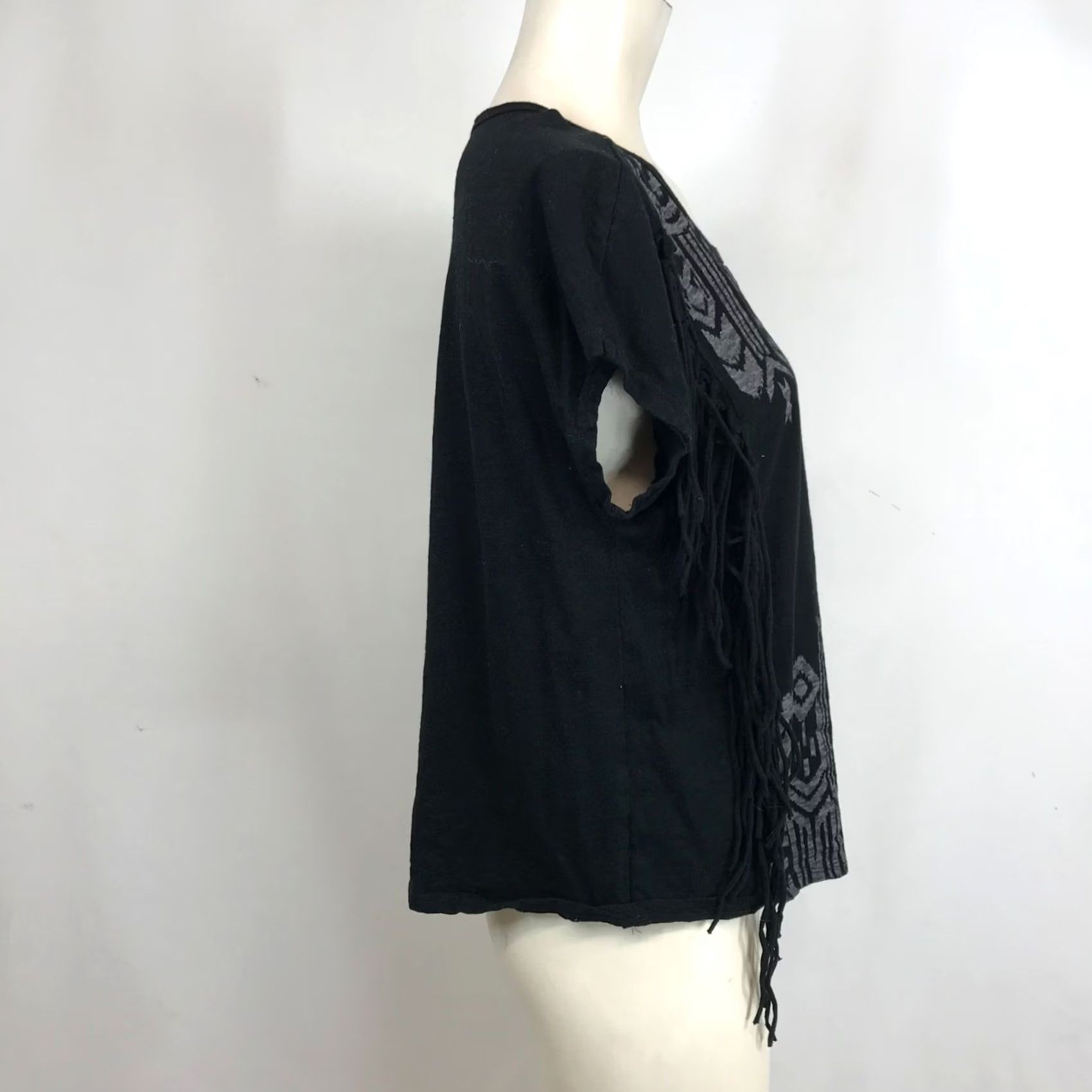 Vintage BONGO Women's Large Black Cotton Aztec Fringe Top Shirt Size L / US 10 / IT 46 - 4 Thumbnail