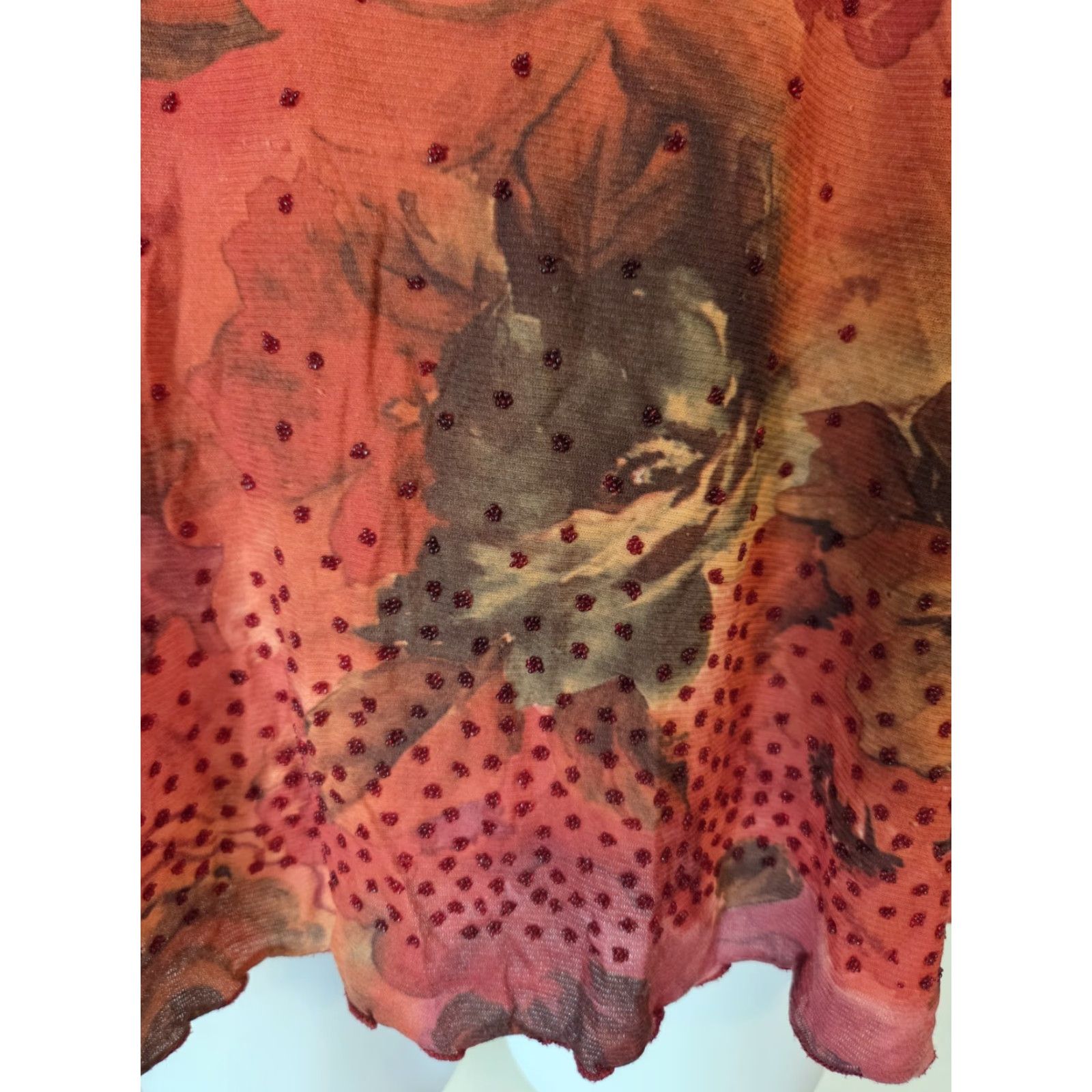 Avenue Avenue Red Floral Beaded Lightweight Top Boho 22/24 Plus Size Lightweight Beaded Neck Round 3/4 Sleeve Womens Blouse Size 3XL / US 20-22 - 3 Thumbnail