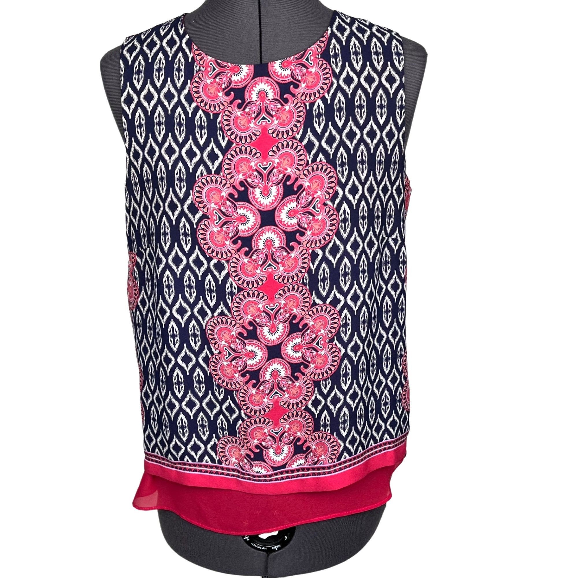 Other Rose & Olive Sleeveless Chiffon Top Layered Pink/Blue Print Size S / US 4 / IT 40 - 1 Thumbnail