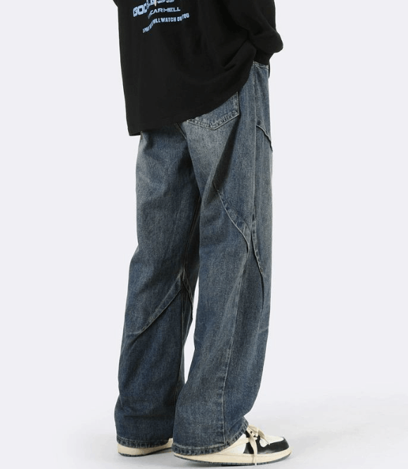 Japanese Brand × Jean Men's washed distressed wide-leg loose stitching jeans Size US 32 / EU 48 - 5 Thumbnail