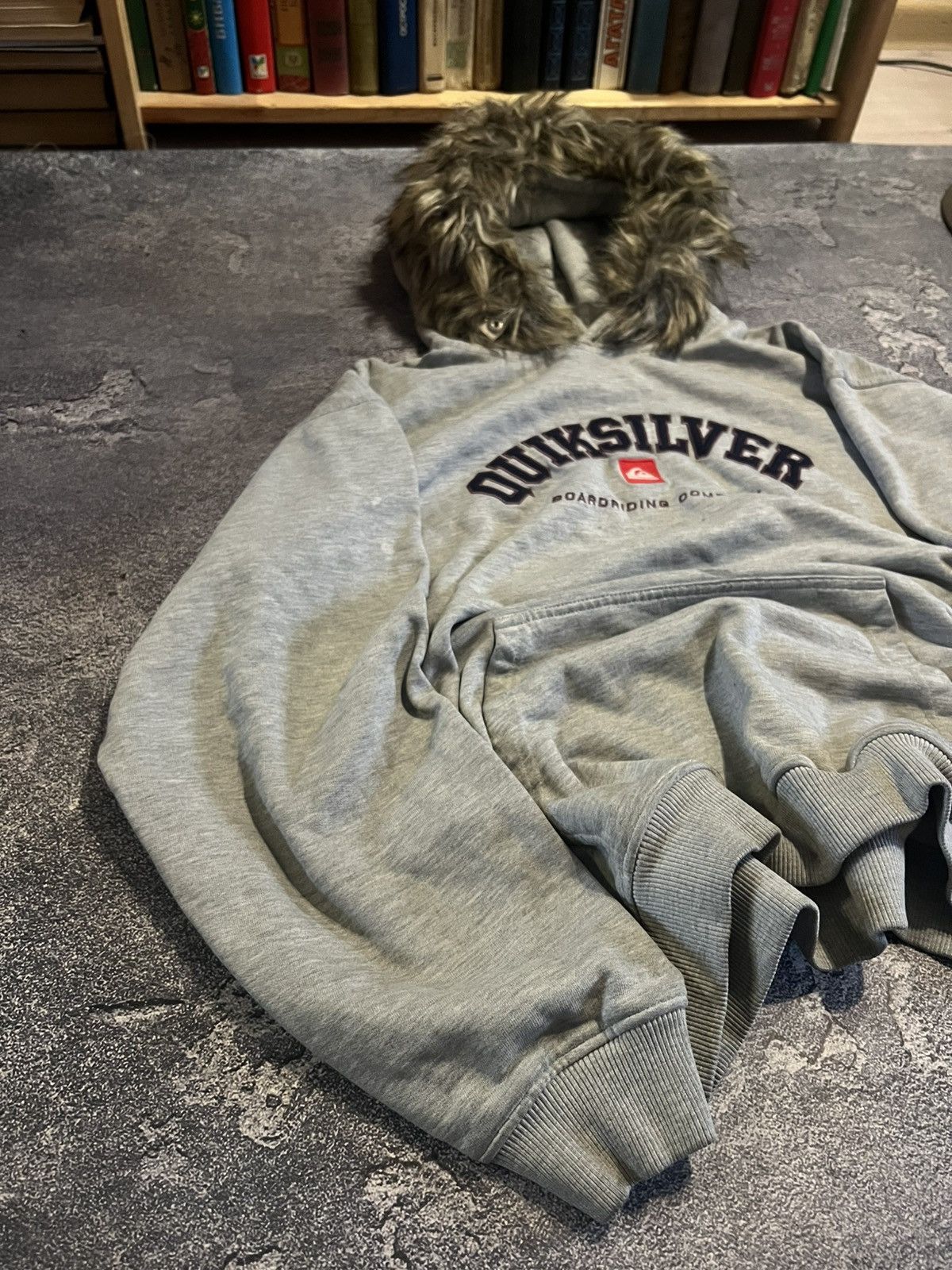 Vintage Y2K Distressed With Fur Hoodie / Archive Gray Faded Grunge Size US L / EU 52-54 / 3 - 2 Thumbnail