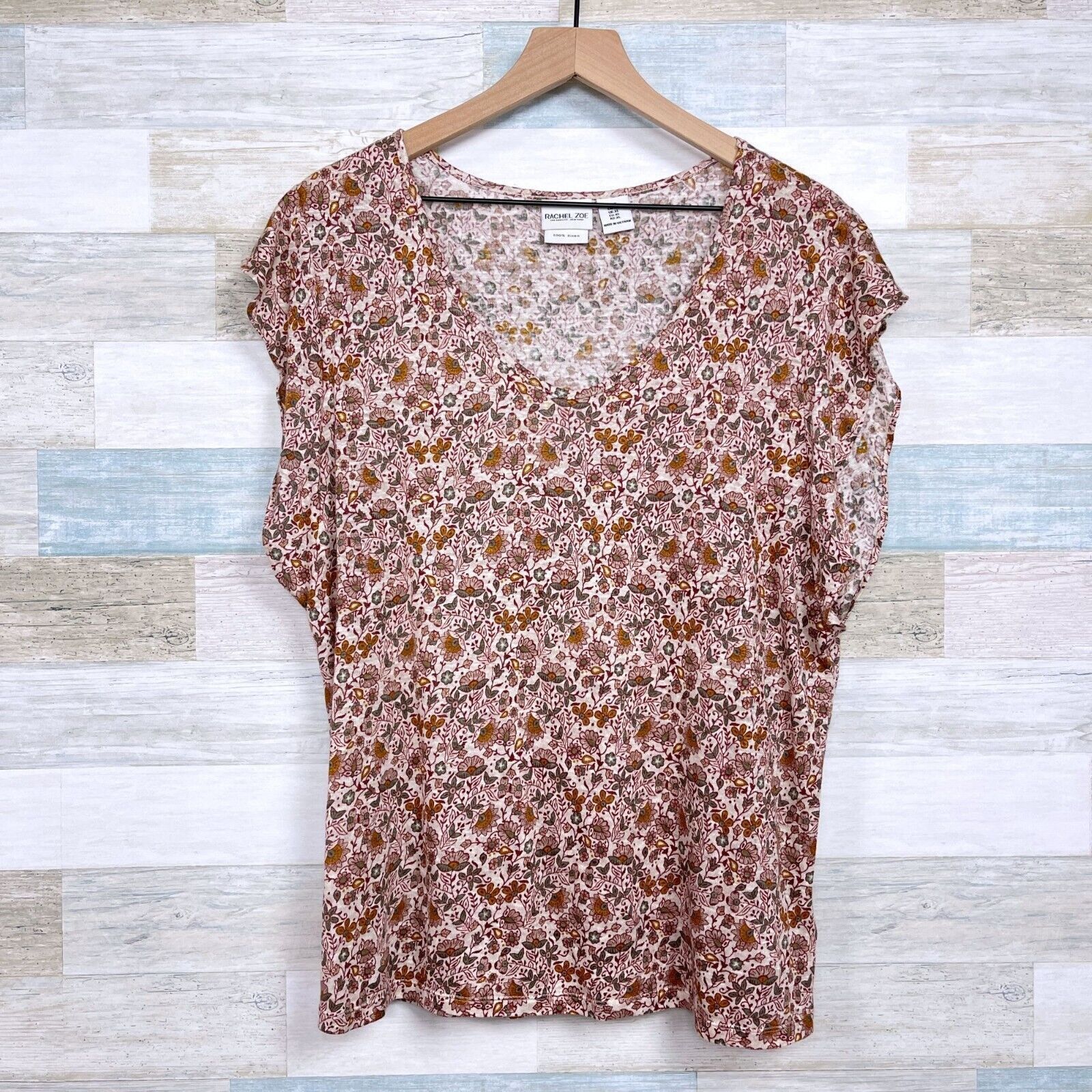 Rachel Zoe Rachel Zoe Floral Linen Tee Beige Brown Womens XL Size XL / US 12-14 / IT 48-50 - 1 Thumbnail