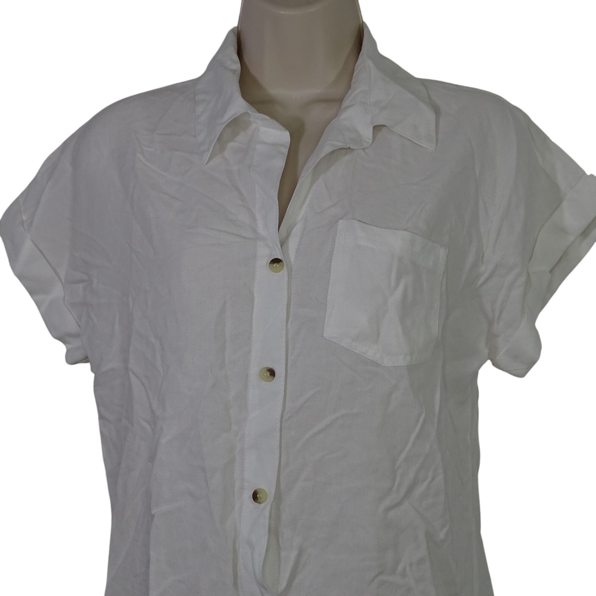 Other Sim and Sam White Button Up Shirt Women Size S Short Sleeve Size S / US 4 / IT 40 - 2 Thumbnail