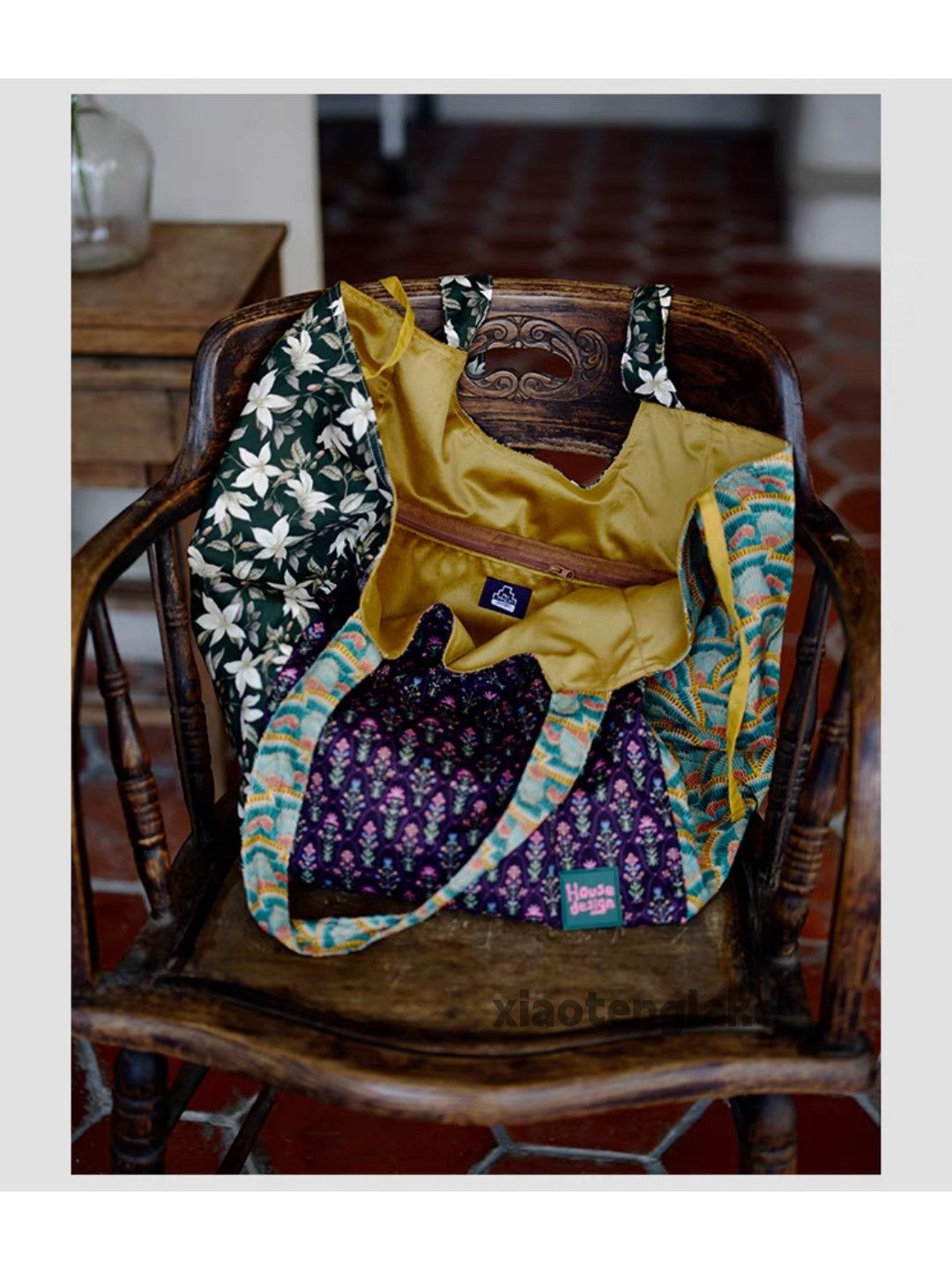 Vintage Unisex patchwork outdoor hippie mountain tote bag Size ONE SIZE - 2 Thumbnail