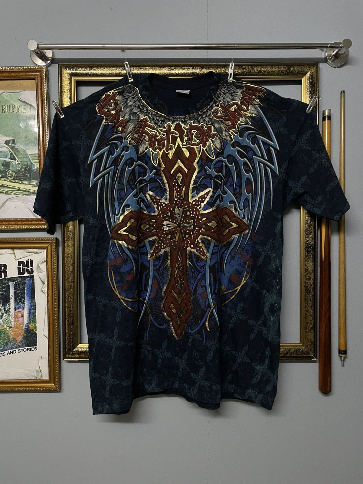 Affliction Vintage Rare 1990s Affliction Cross Live Fast Die Strong Tee Size US XL / EU 56 / 4 - 1 Thumbnail