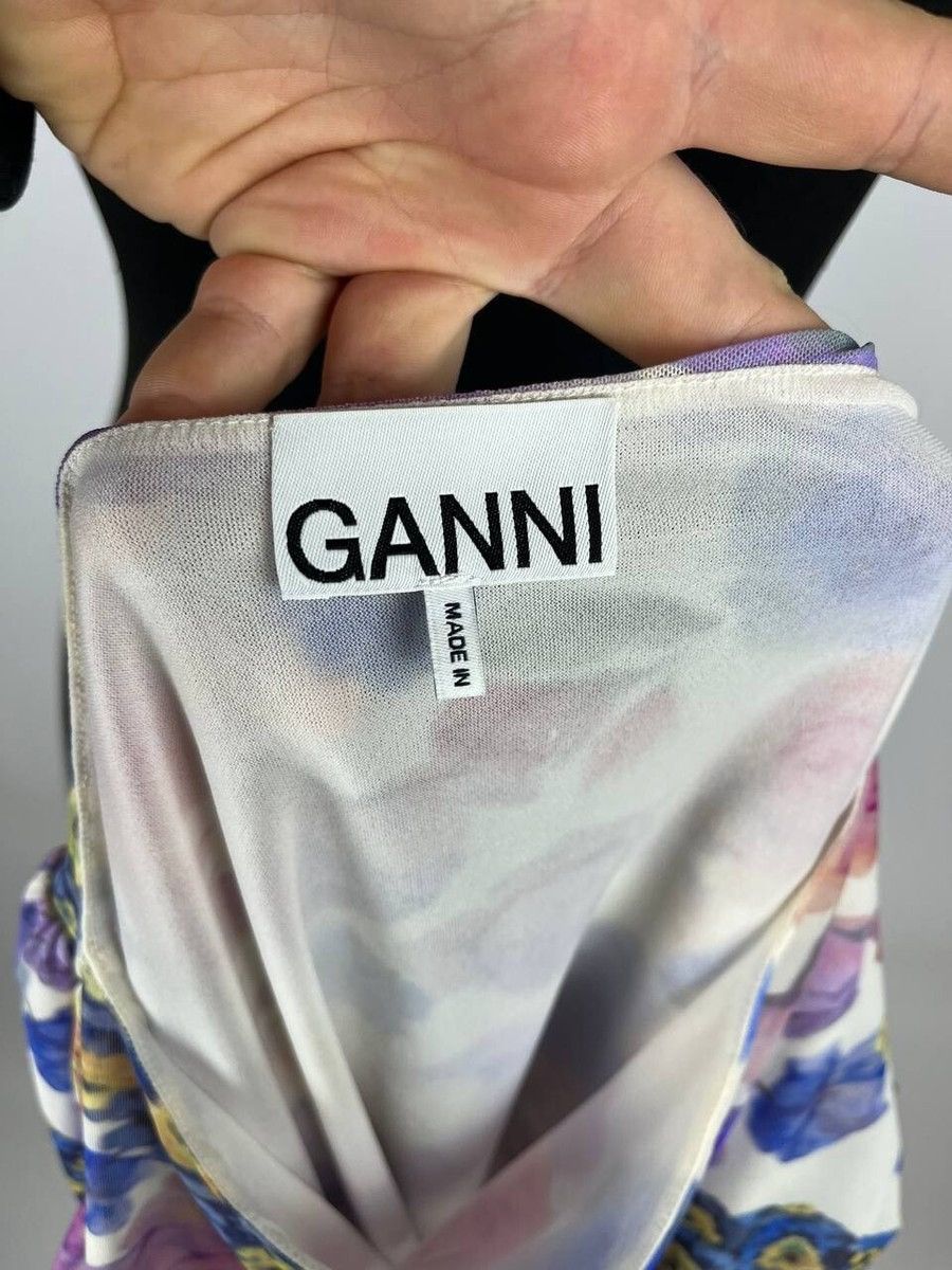 Designer × Ganni GANNI FLORAL MULTICOLOUR PRINT MESH T-SHIRT SIZE 36 (0288) Size XS / US 0-2 / IT 36-38 - 4 Thumbnail