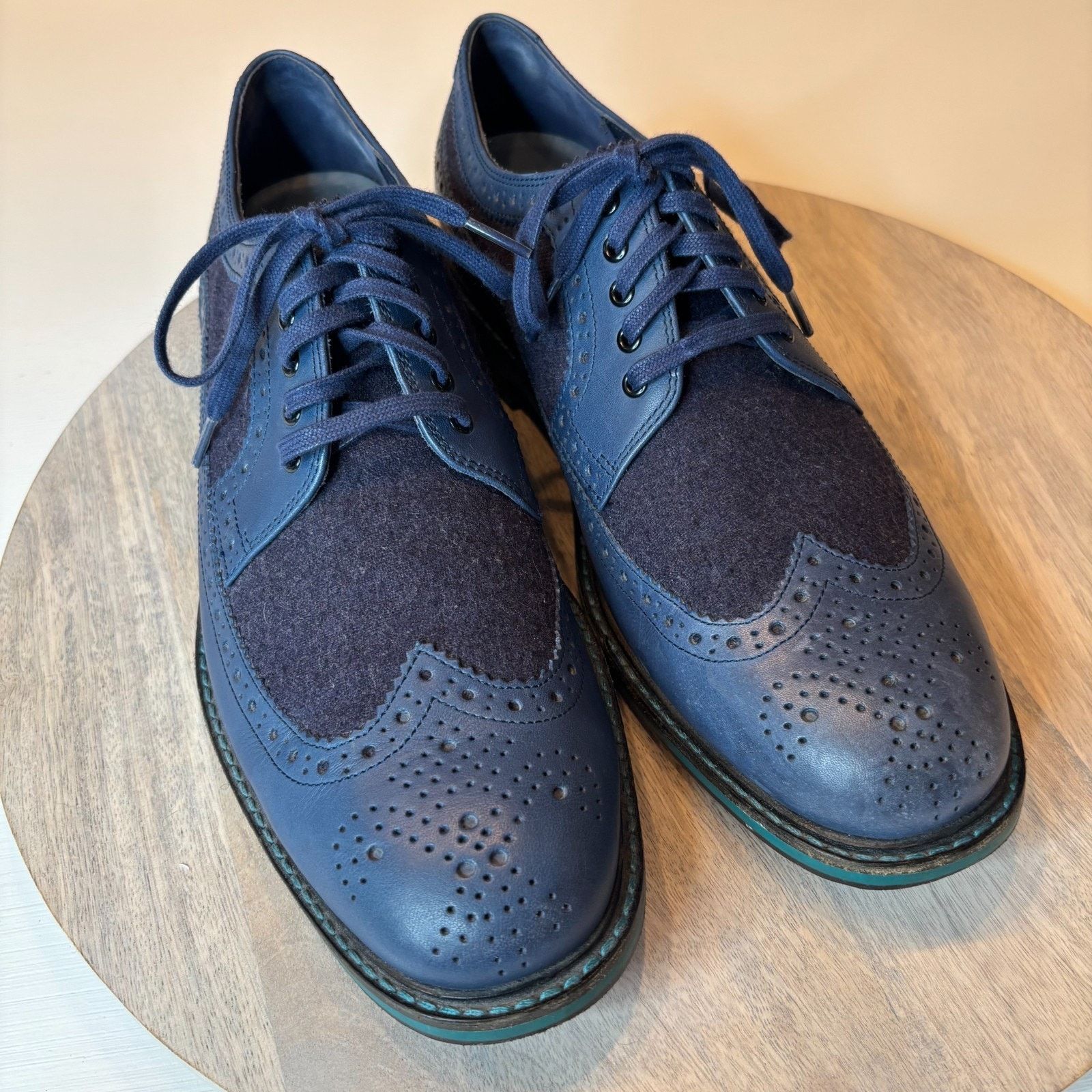 Cole Haan Cole Haan Men’s Wingtip Blue Leather Suede Dress Shoes Sz 9 Size US 9 / EU 42 - 4 Thumbnail