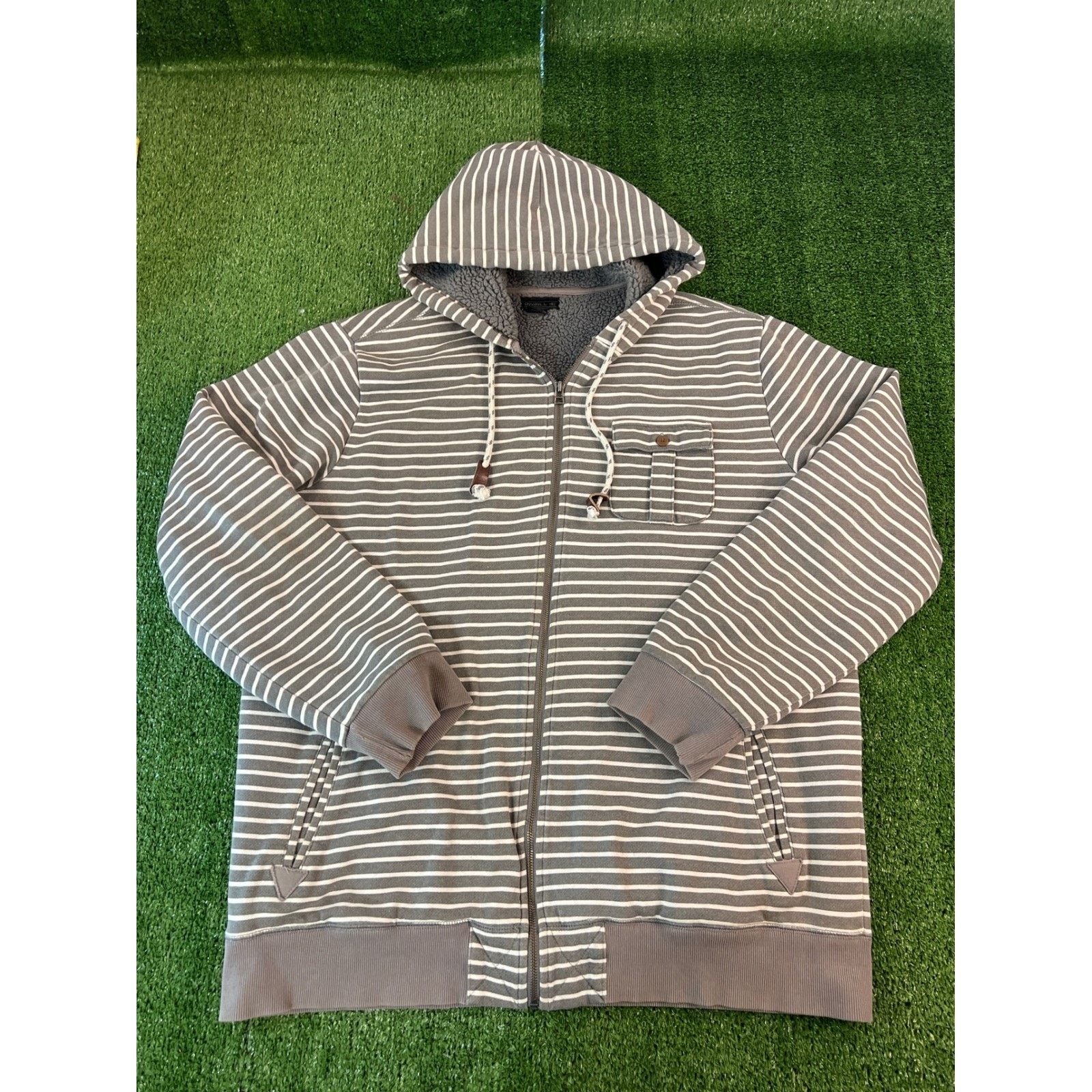 O'Neill O'Neill Mens XL Grey Striped Sherpa Fleece Hoodie Sweatshirt Size US XL / EU 56 / 4 - 1 Thumbnail