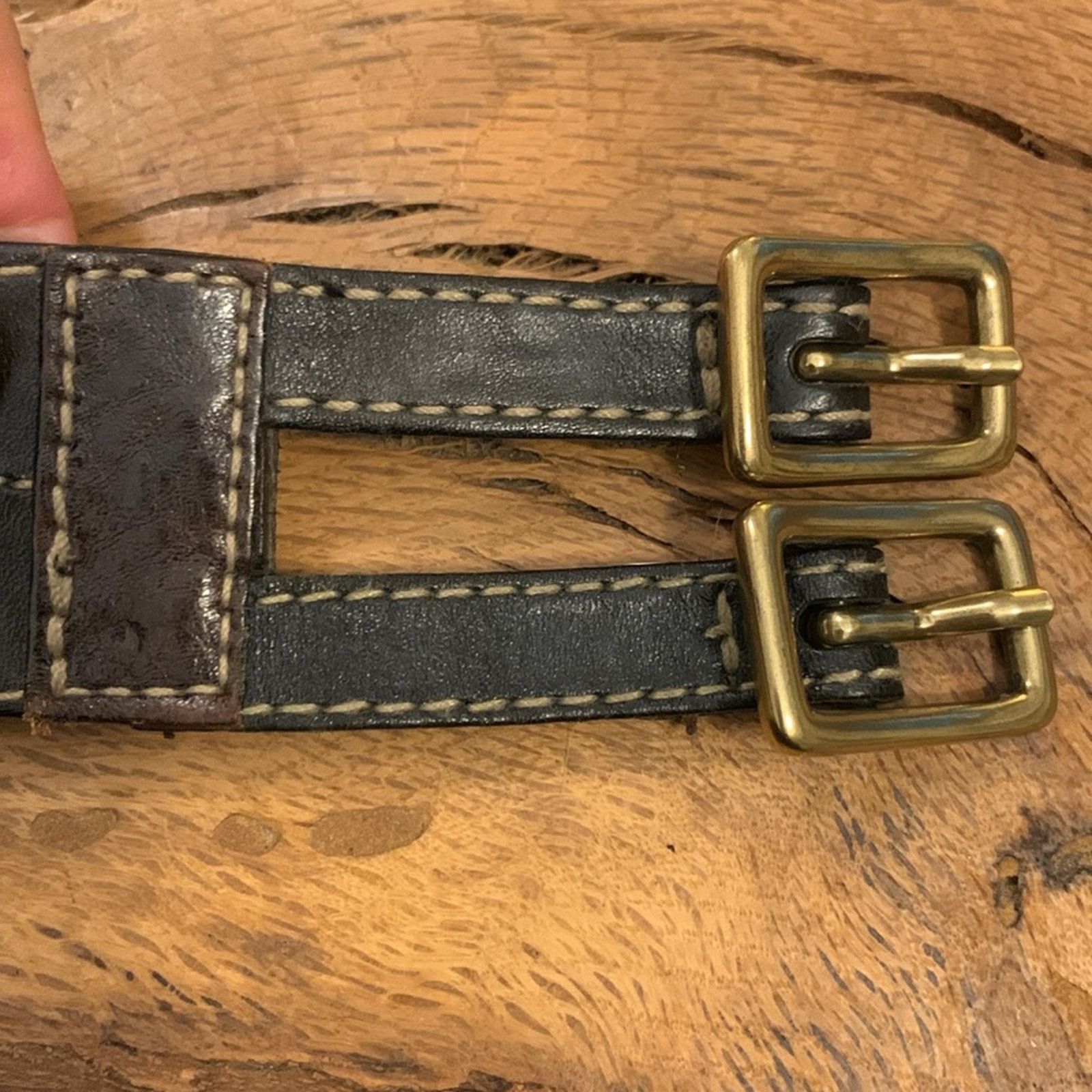Vintage Double buckle perforated leather belt solid brass with studs Size ONE SIZE - 3 Thumbnail