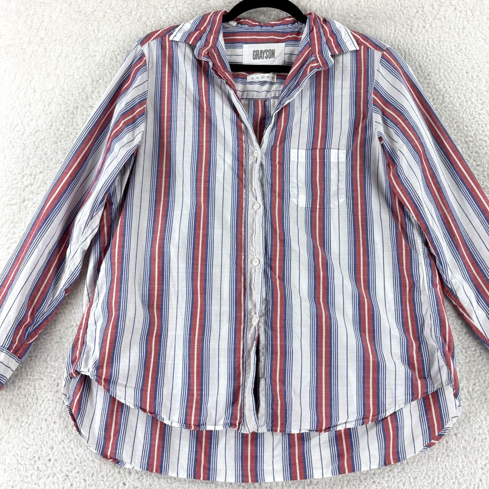Vintage Grayson The Hero Button-Down Shirt Womens Medium Red Stripe Relaxed Fit Cotton Size M / US 6-8 / IT 42-44 - 2 Thumbnail