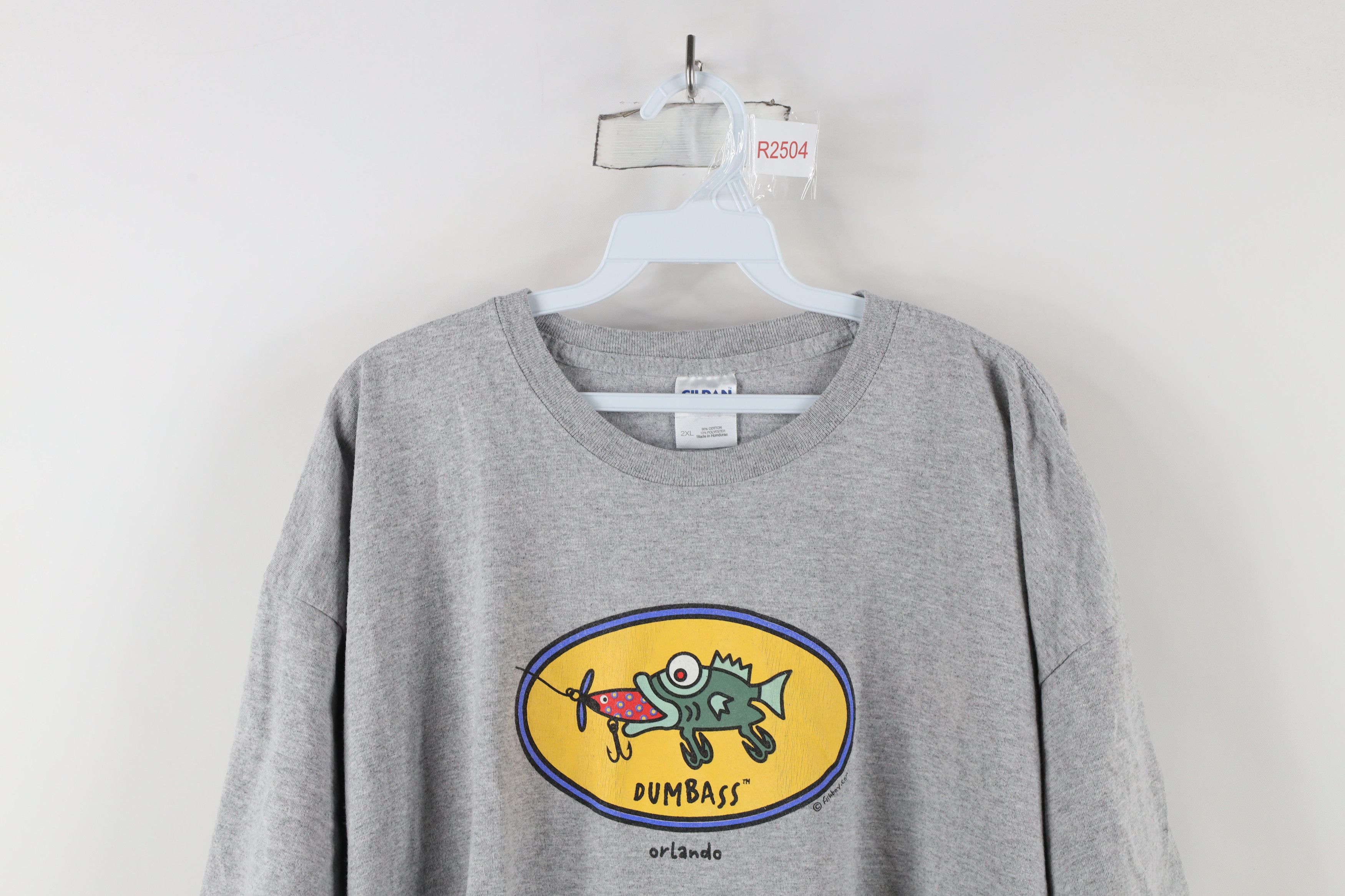 Vintage Vintage 90s Spell Out Dumbass Orlando Fishing T-Shirt Gray Size US XXL / EU 58 / 5 - 2 Thumbnail