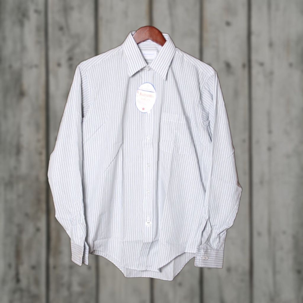Vintage VINTAGE Manhattan Dress Shirt Striped Long Sleeve Blue/Black/White 16 34/35 Men Shirt Mens Size 16 34/35 Regular Neck 16 in Size 42R - 1 Thumbnail