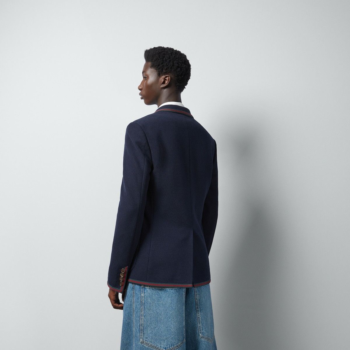 Gucci o1s1wg110125 Cotton Jersey Jacket With Web in Dark Blue Size US M / EU 48-50 / 2 - 7 Thumbnail