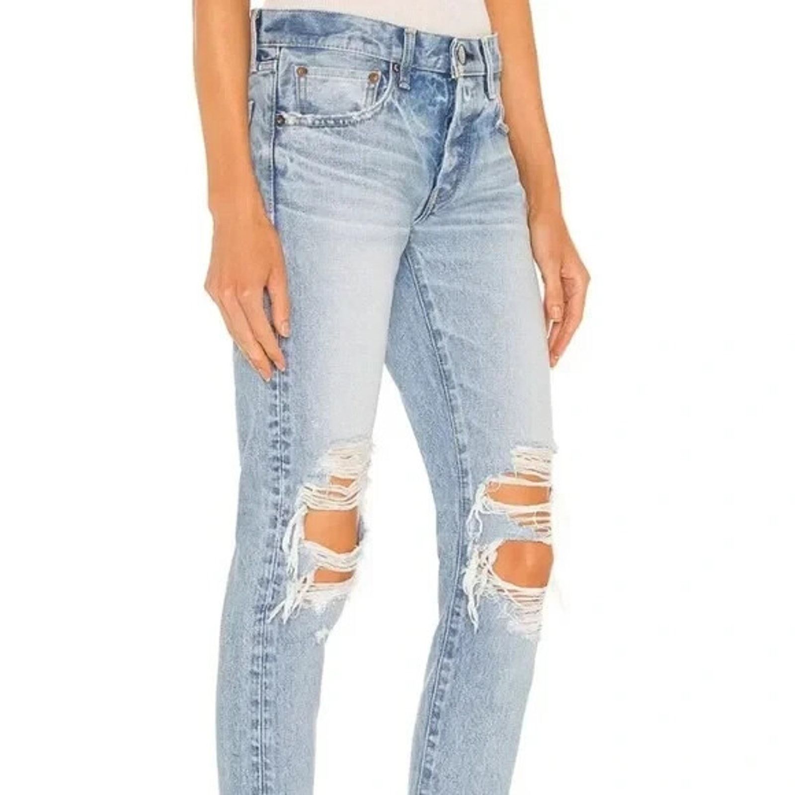 MOUSSY Moussy Vintage Womens May Tapered Destroyed Jeans Blue 27 Size 27" / US 4 / IT 40 - 2 Thumbnail