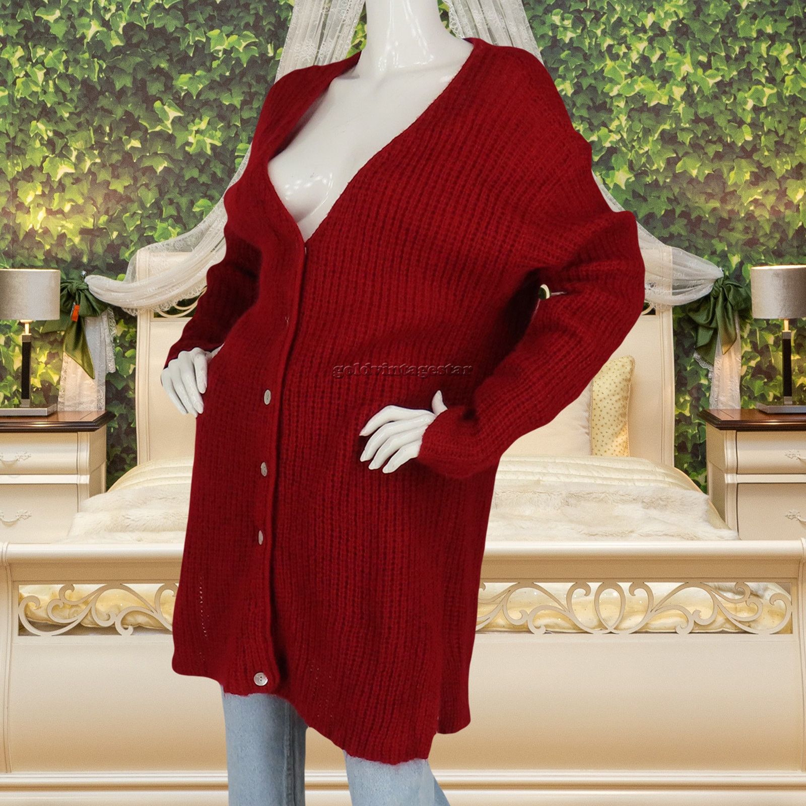 Other 90s Vintage Mohair Dark Red Knit Mohair Cardigan Sweater L Size L / US 10 / IT 46 - 2 Thumbnail