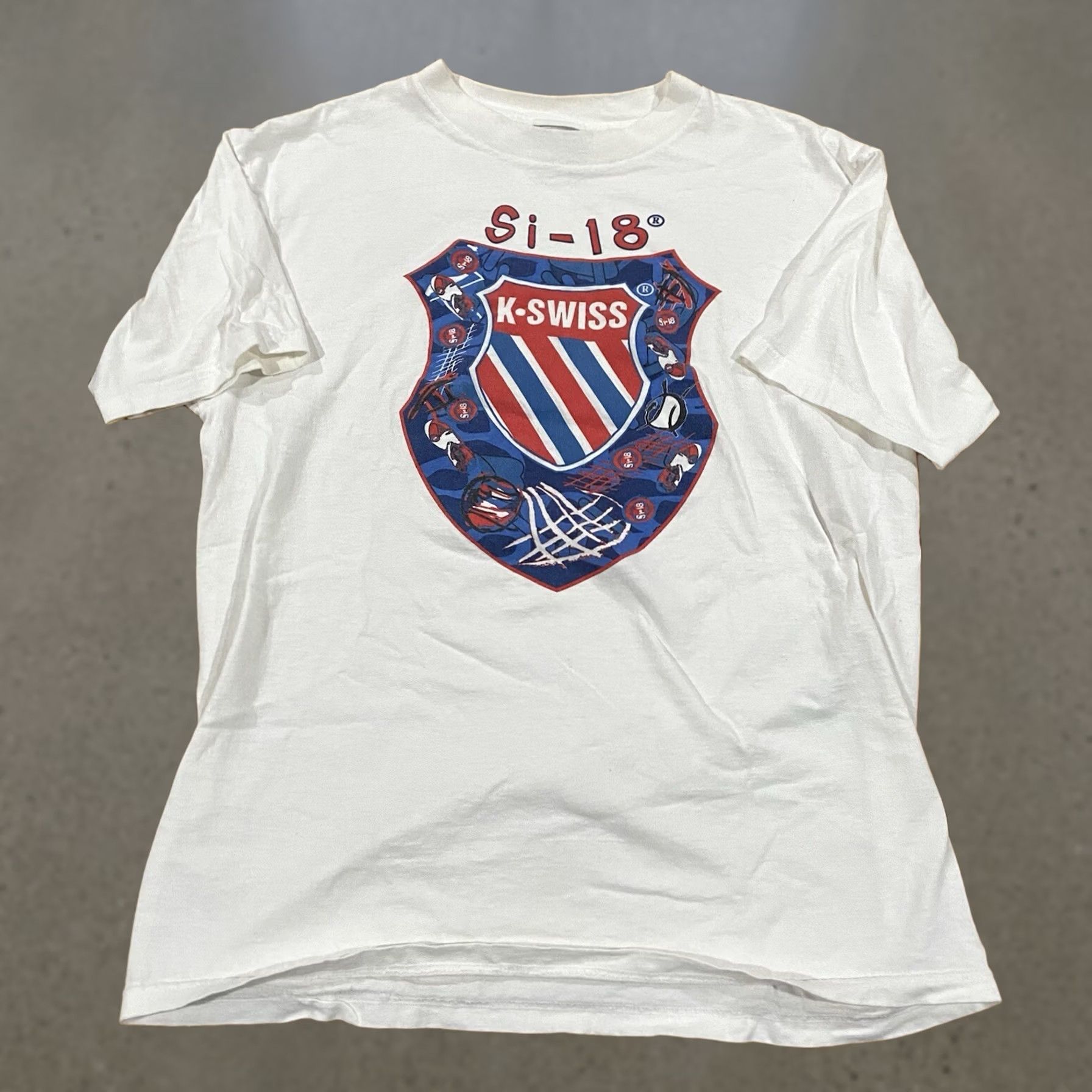 K-Swiss VINTAGE K-Swiss Si-18 Promo Retro Tennis Graphic T-Shirt Large Mens White Cotton Short Sleeve Crew Neck 90s Retro Sportsman Size US L / EU 52-54 / 3 - 1 Thumbnail