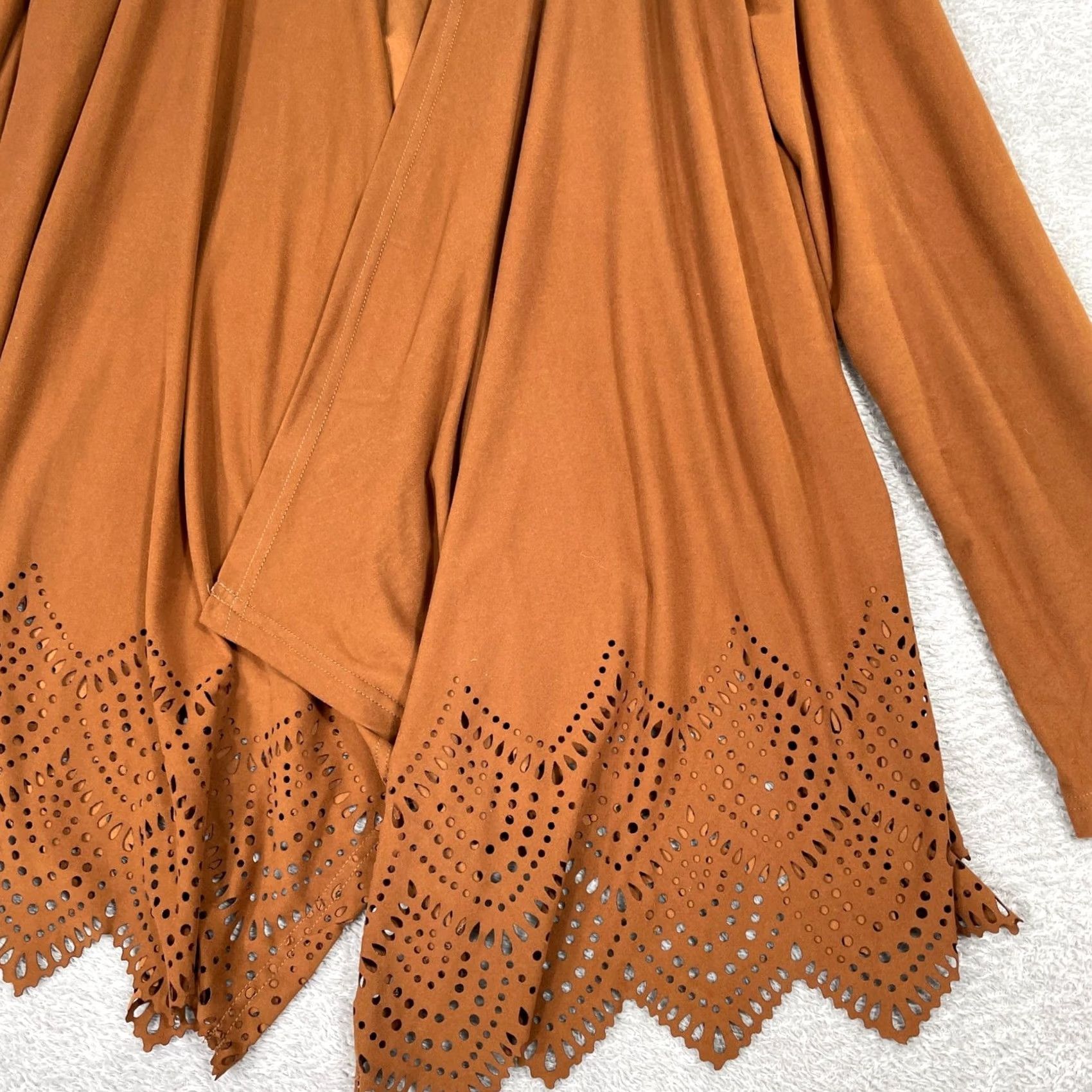Vintage Keren Hart Cardigan Womens Medium Brown Laser Cut Scallop Hem Open Front Boho Size M / US 6-8 / IT 42-44 - 2 Thumbnail